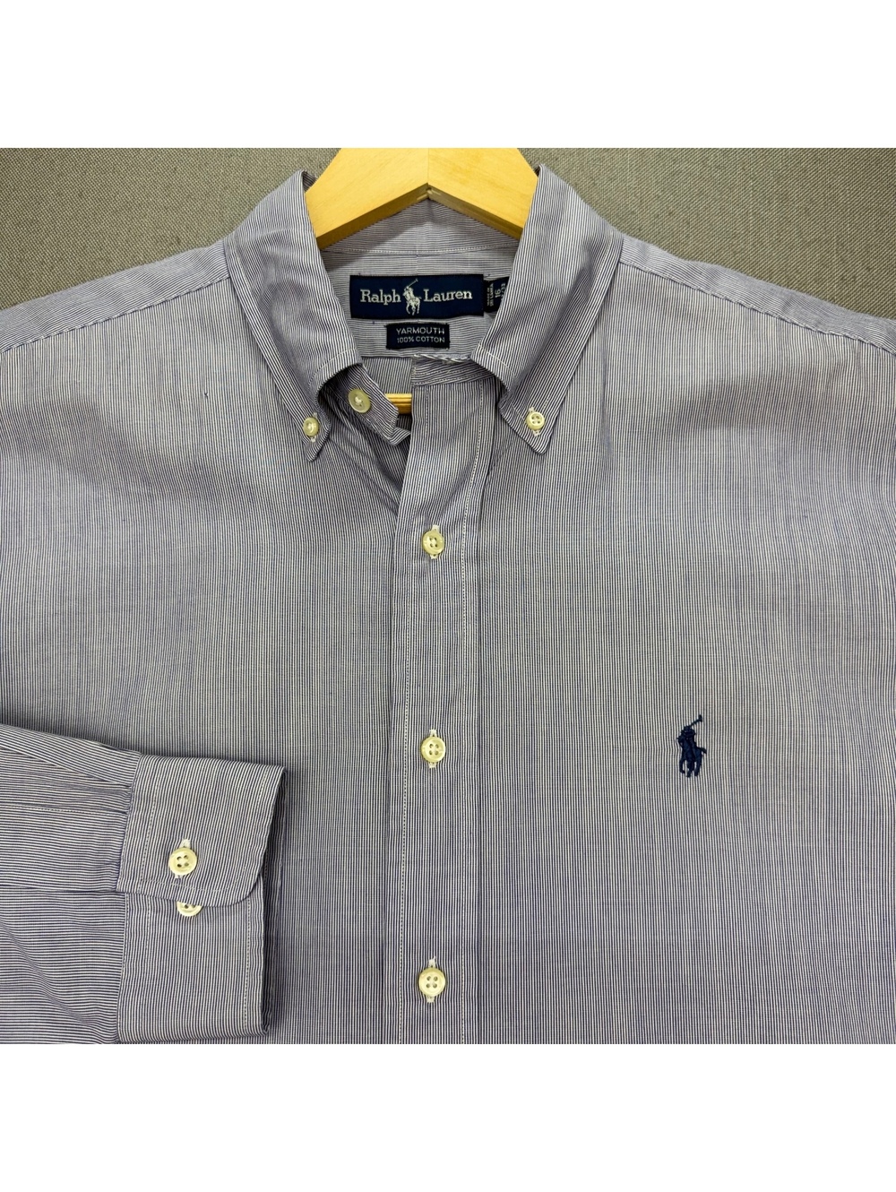 Polo Ralph Lauren Yarmouth Shirt Mens 16 32/33 Blue Striped Vintage Button Down